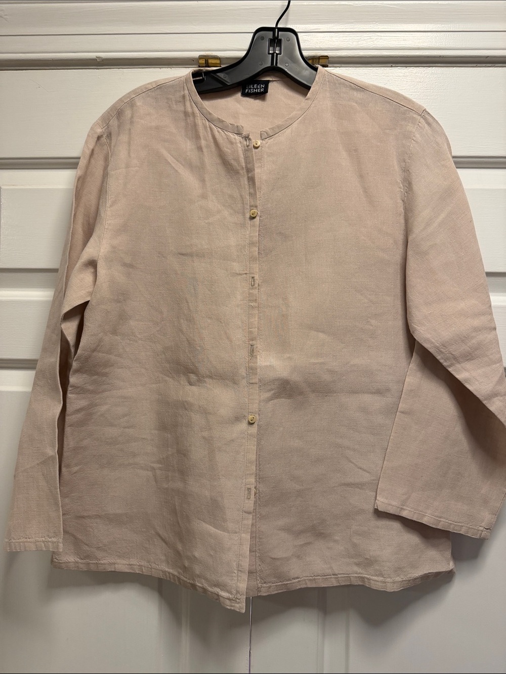 Eileen Fisher Blush/Taupe Irish Line. Lightweight Button-Up Top